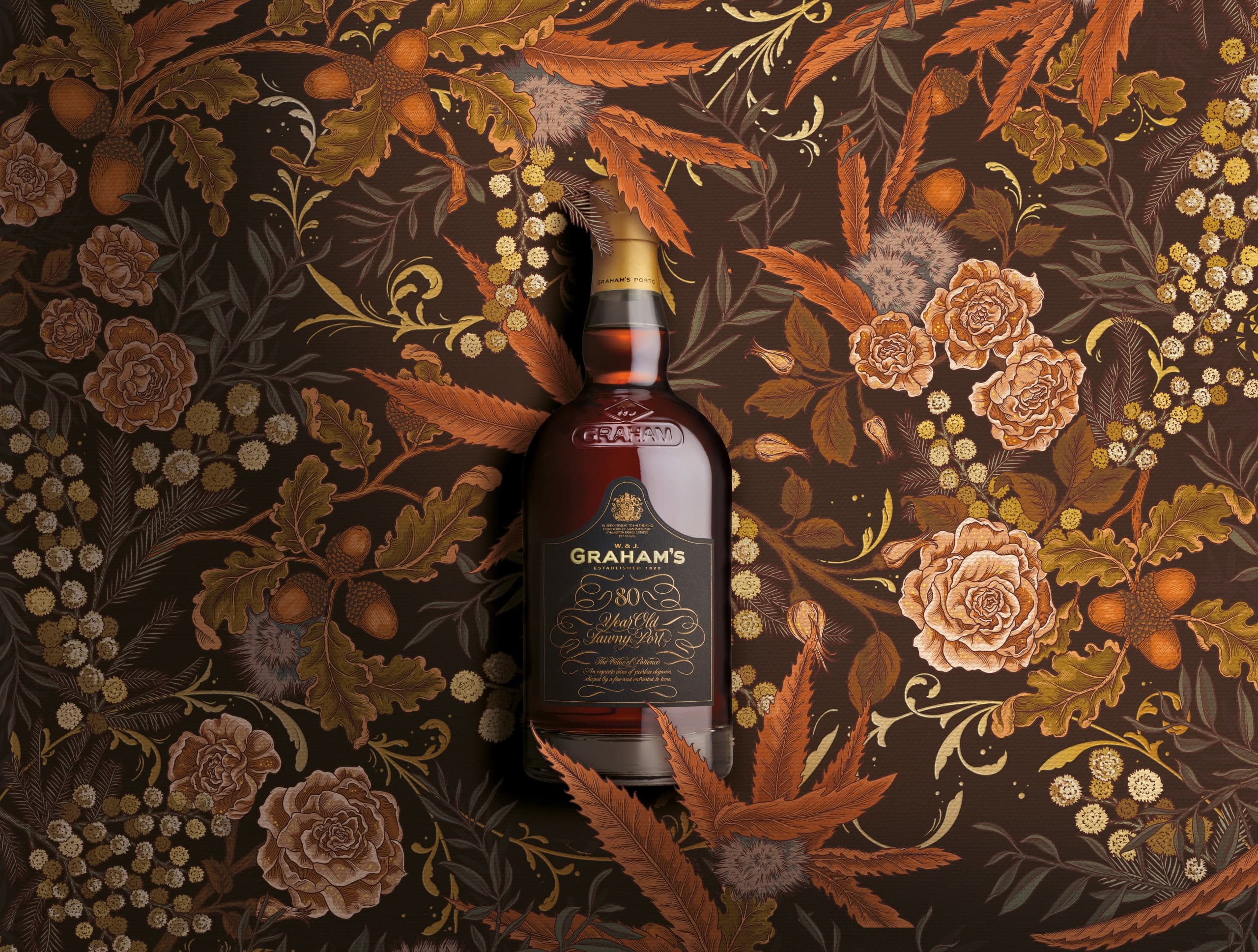illustration botanique au trait pour le packaging Graham's Port 80YO
