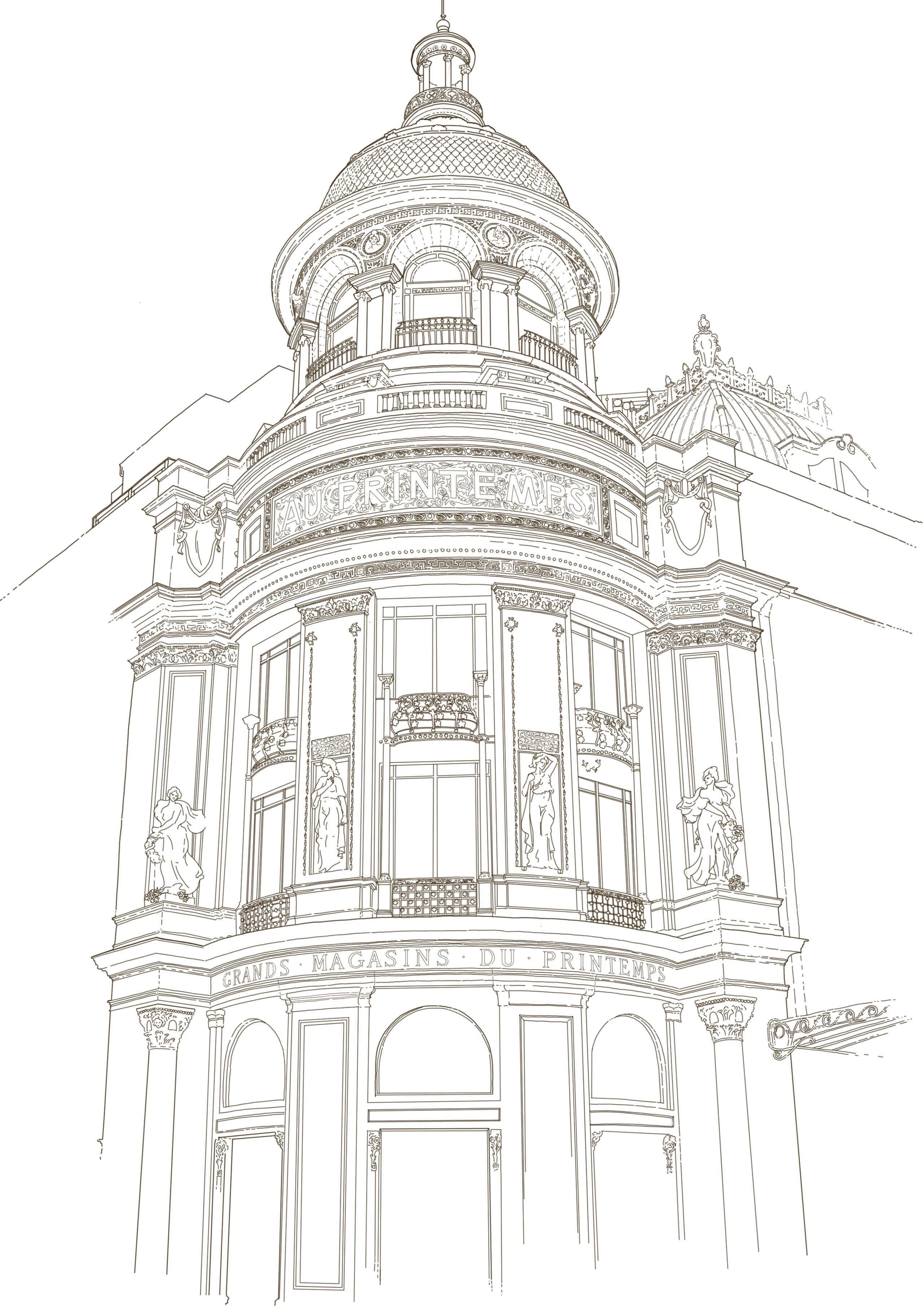 illustration architecturale de la façade du Printemps