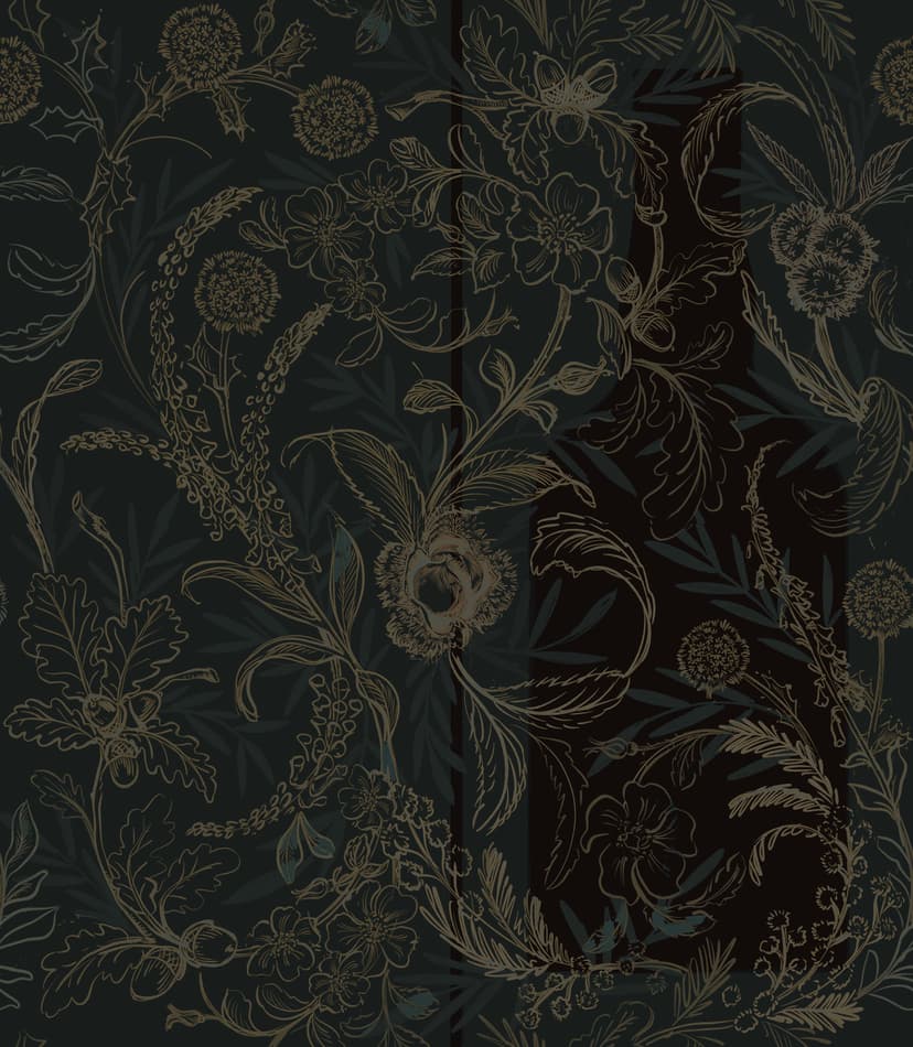 Première recherche du motif Graham's Port en palette sombre — fond noir, lignes gris-or, registre nocturne proche des références du brief