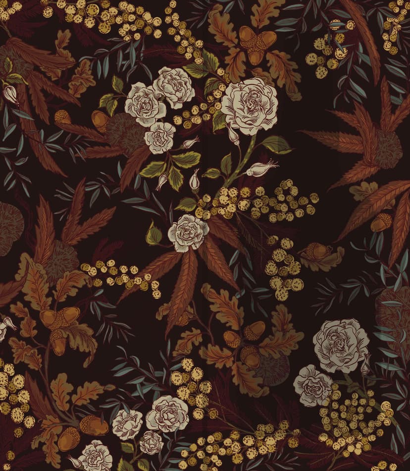 Motif Graham's Port en palette chaude validée — fond brun terre profond, ambres, ors et bruns automnaux, registre solaire