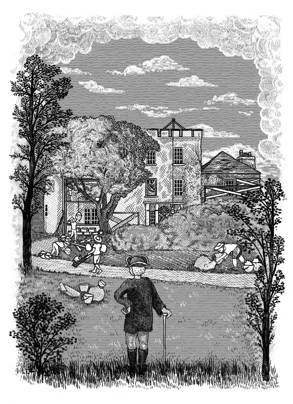 dessin en noir et blanc sur la rénovation du chateau de Skibo
